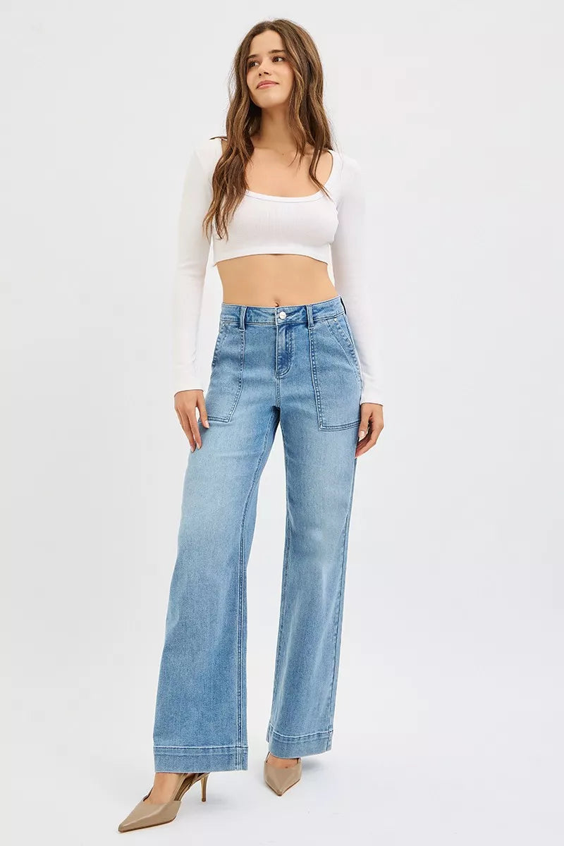 RISEN Full Size High Rise Straight Leg Jeans with Front Pockets