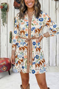 Western Floral Long Sleeve Dress Med