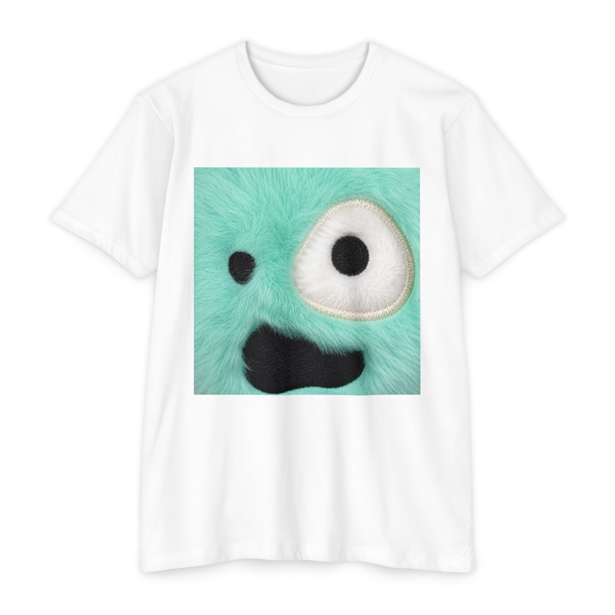 Core Cute Fuzzy Monster T-Shirt — Teal Plush Face Graphic Tee