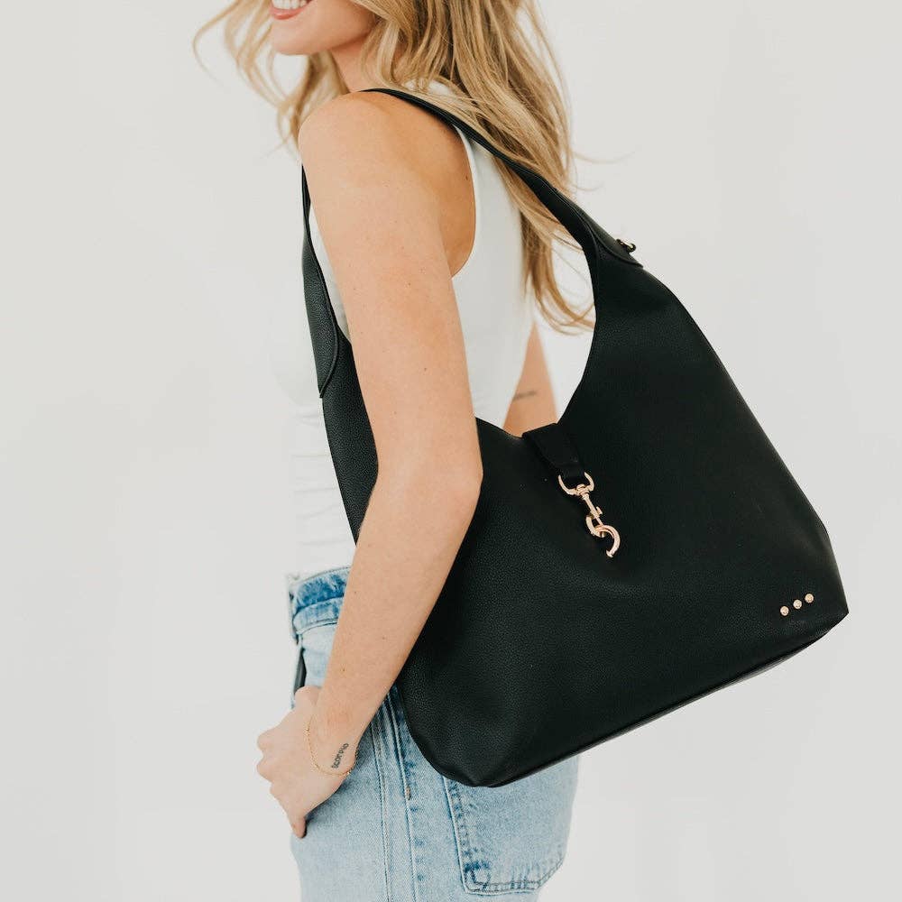 Black Haddie Hobo Vegan Leather Tote