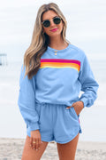 Beau Blue Accent Pullover and Shorts Two Piece Casual Set