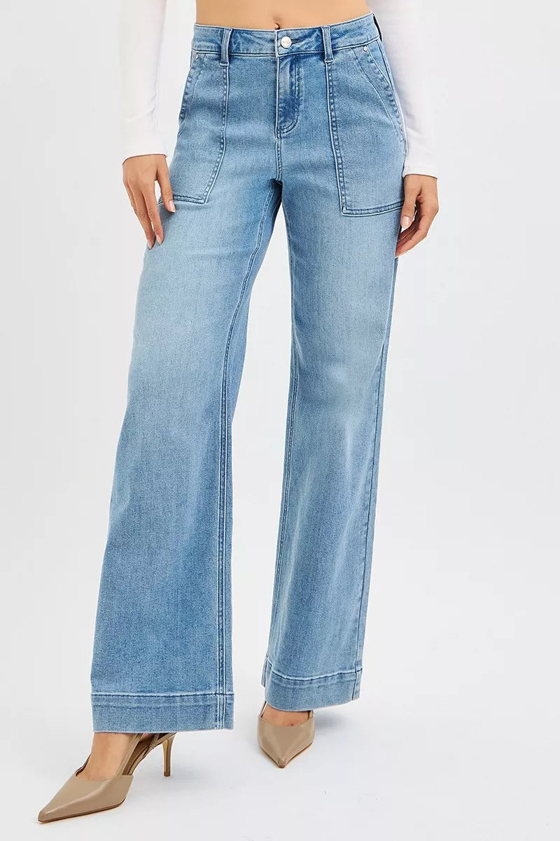 RISEN Full Size High Rise Straight Leg Jeans with Front Pockets