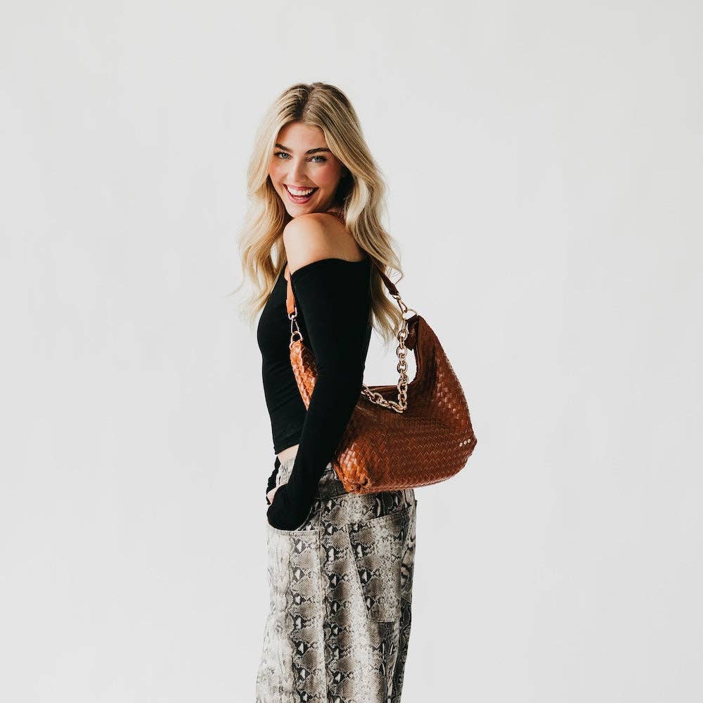 Sienna Slouchy Woven Shoulder Bag - TOP SELLER: Black Checkered