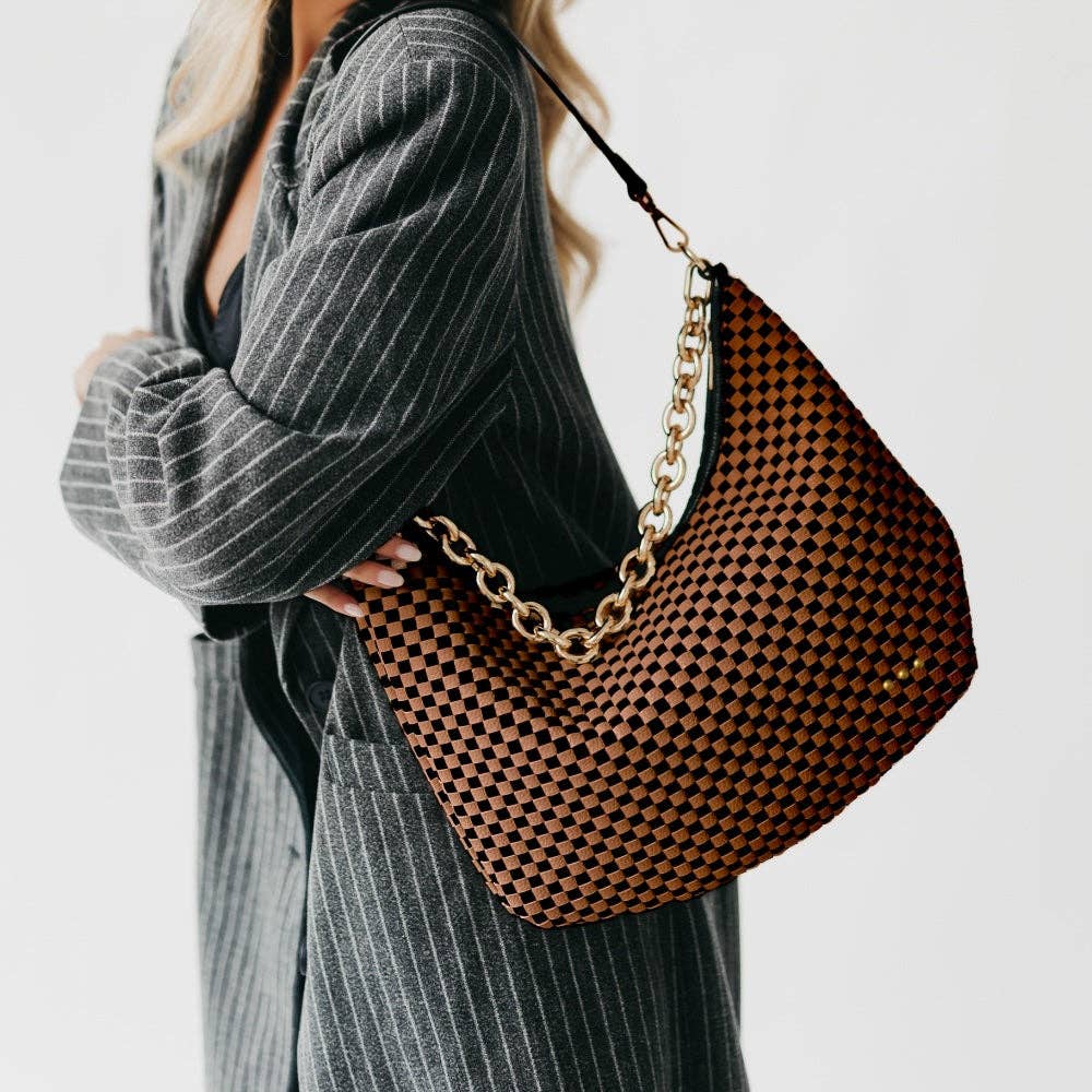 Sienna Slouchy Woven Shoulder Bag - TOP SELLER: Black Checkered