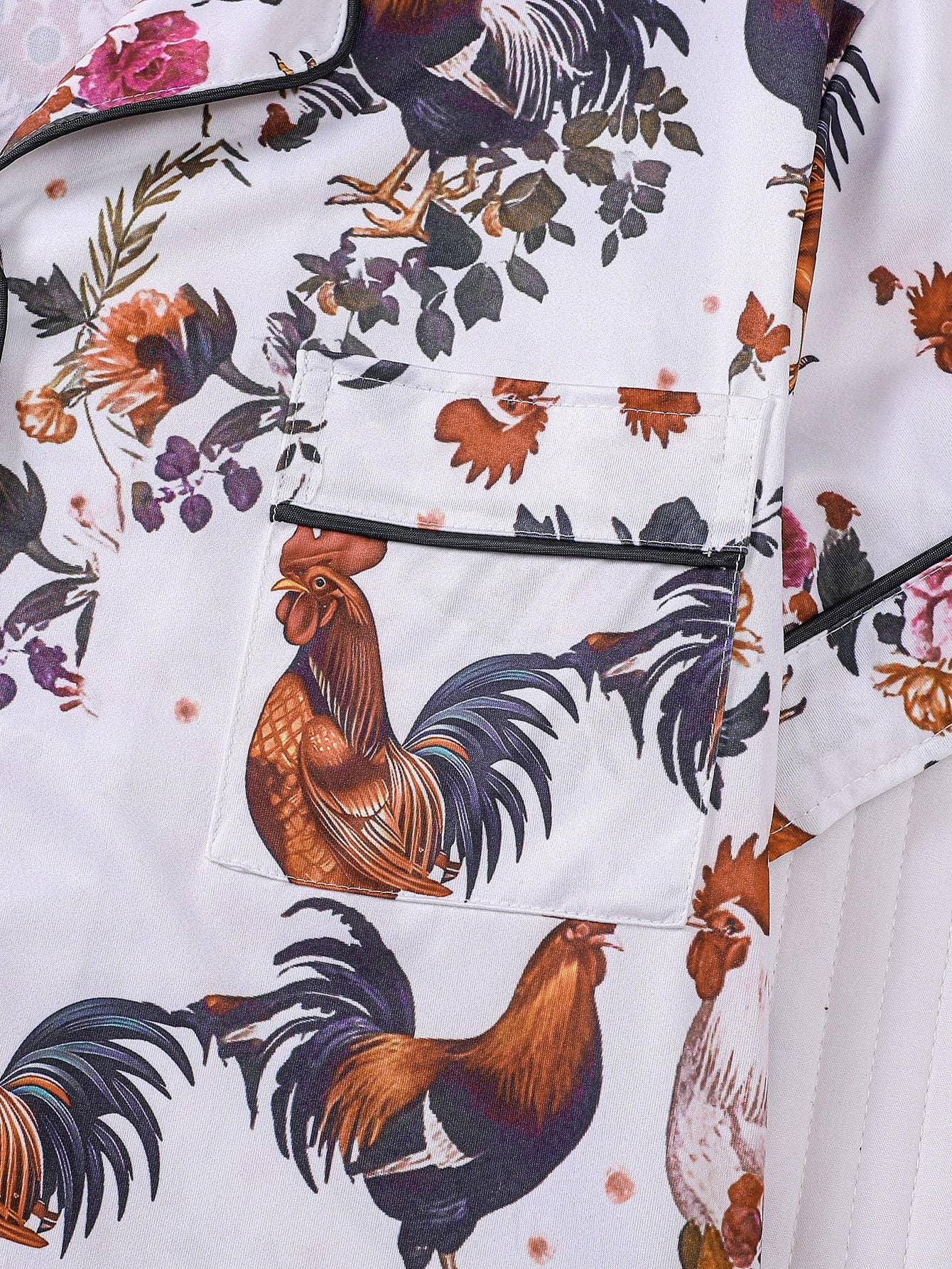 Vintage Rooster Print Pajama Set