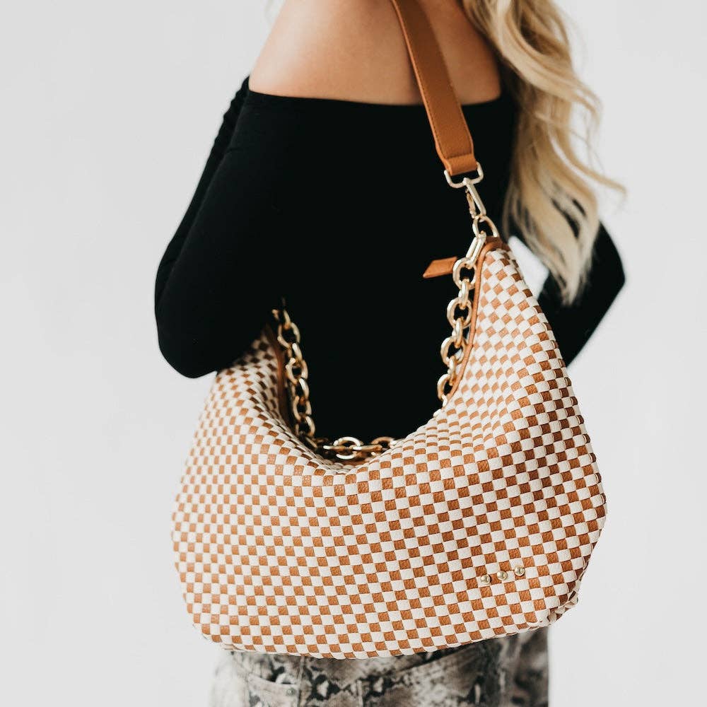 Sienna Slouchy Woven Shoulder Bag - TOP SELLER: Black Checkered
