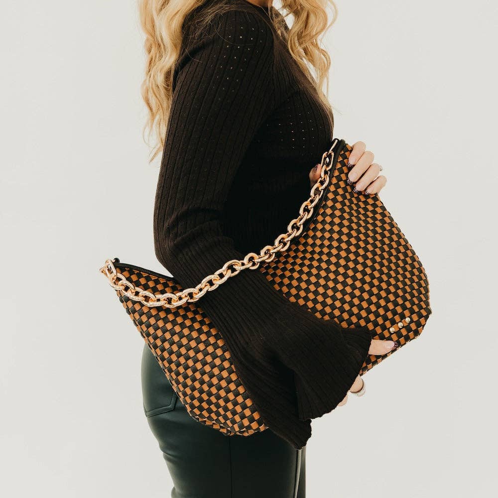 Sienna Slouchy Woven Shoulder Bag - TOP SELLER: Black Checkered