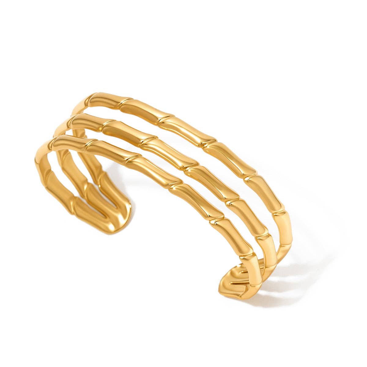 Bamboo Tier Open Bangle Bracelet - WATERPROOF: Gold