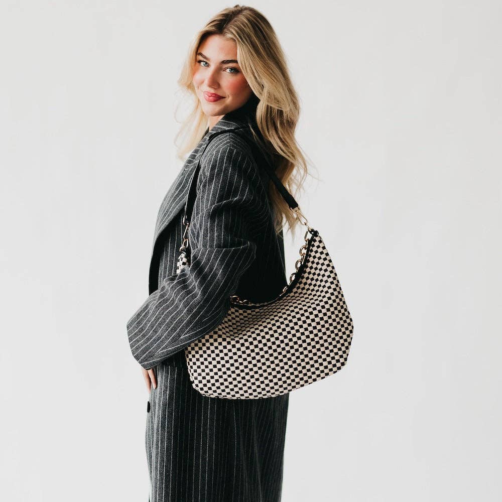 Sienna Slouchy Woven Shoulder Bag - TOP SELLER: Black Checkered
