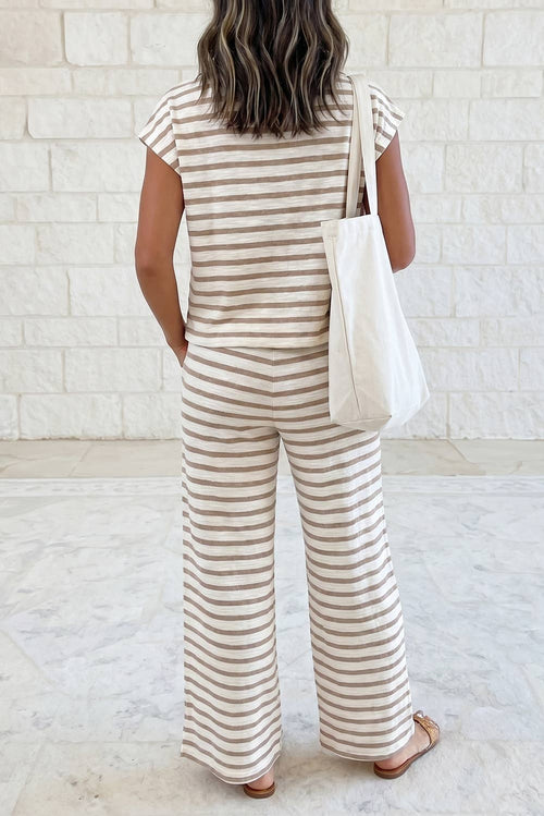 Cap Sleeve Tee and Drawstring Striped pants 2pc Set
