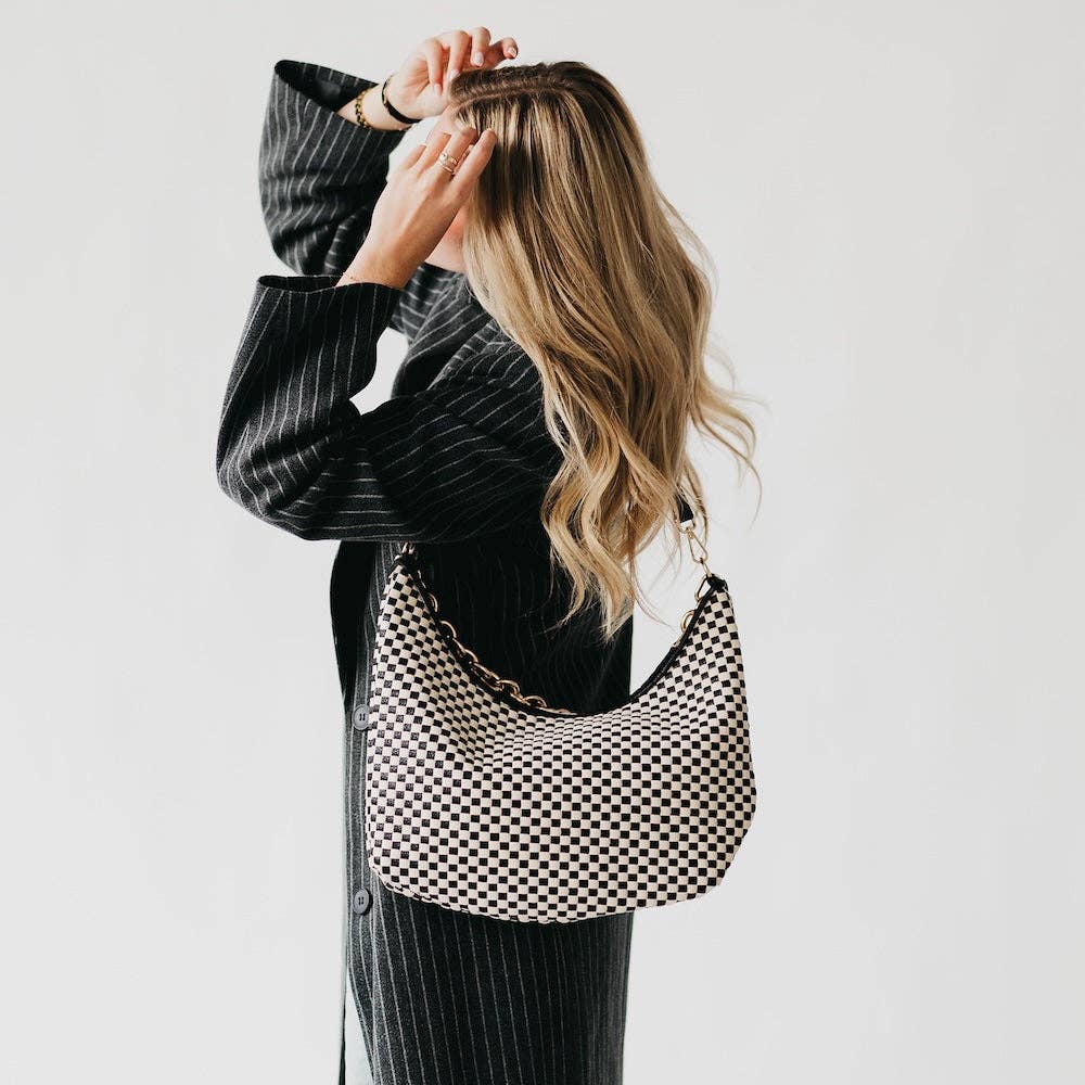 Sienna Slouchy Woven Shoulder Bag - TOP SELLER: Black Checkered