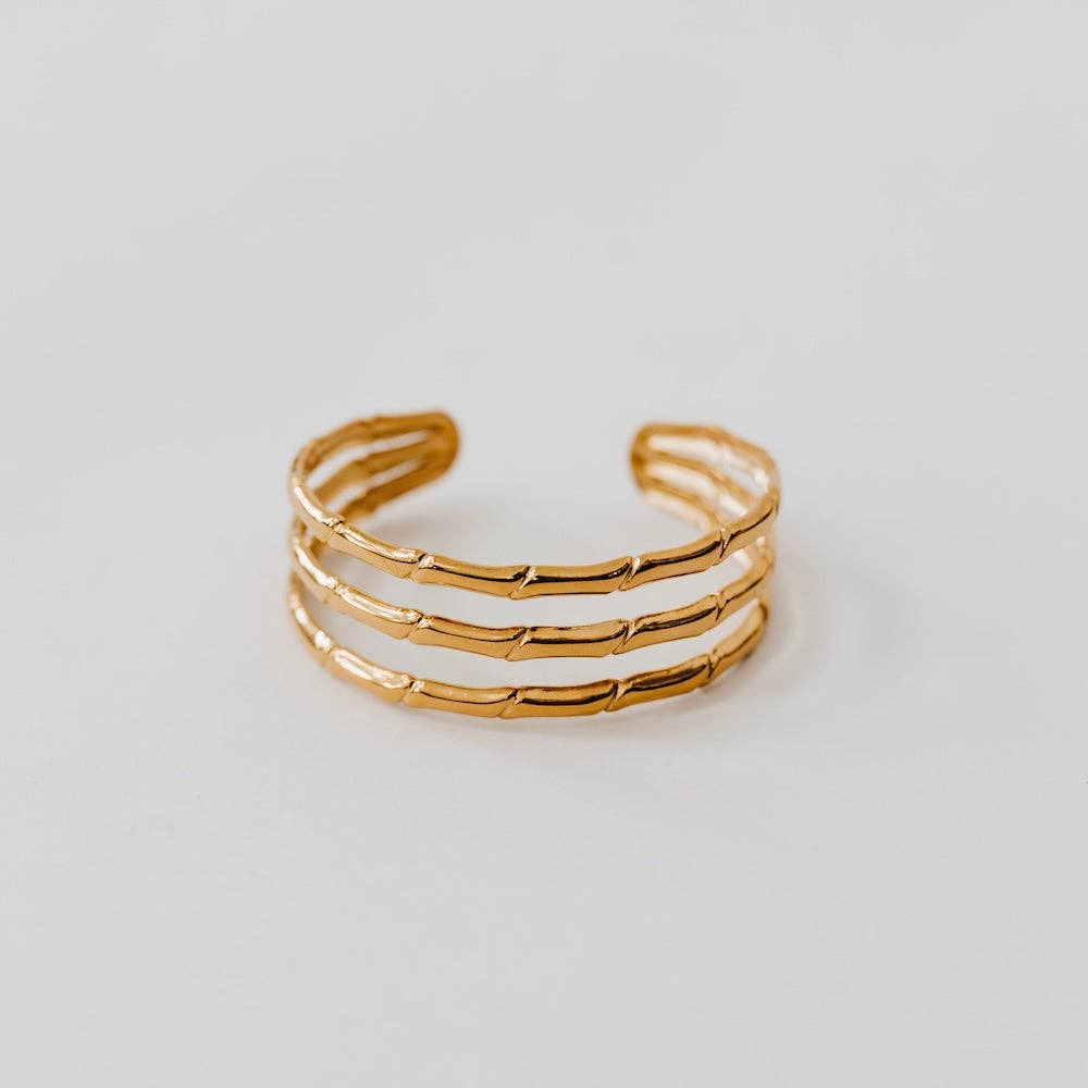 Bamboo Tier Open Bangle Bracelet - WATERPROOF: Gold