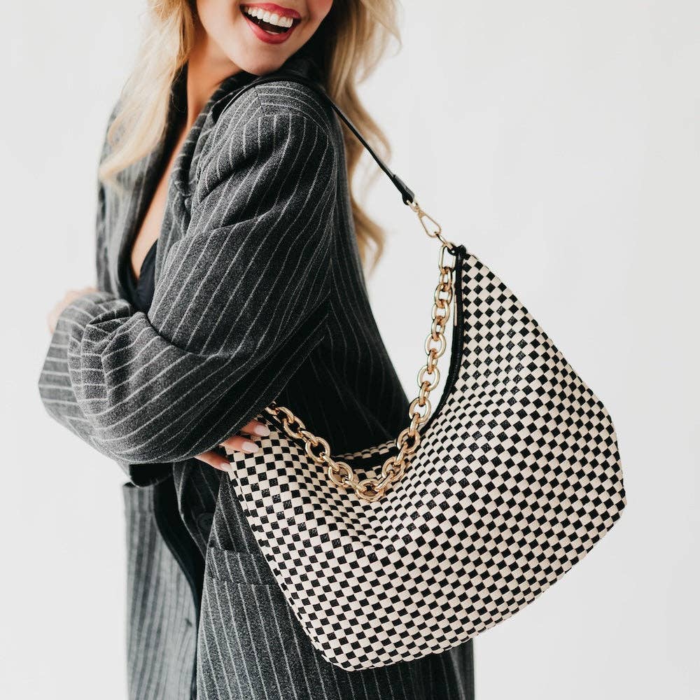 Sienna Slouchy Woven Shoulder Bag - TOP SELLER: Black Checkered