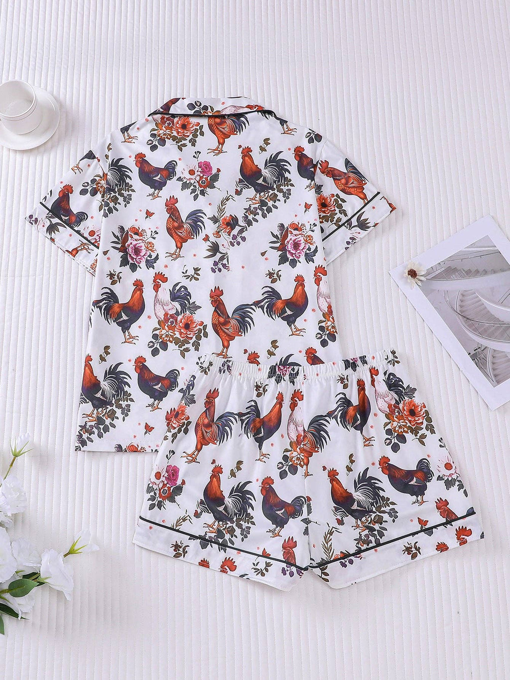Vintage Rooster Print Pajama Set
