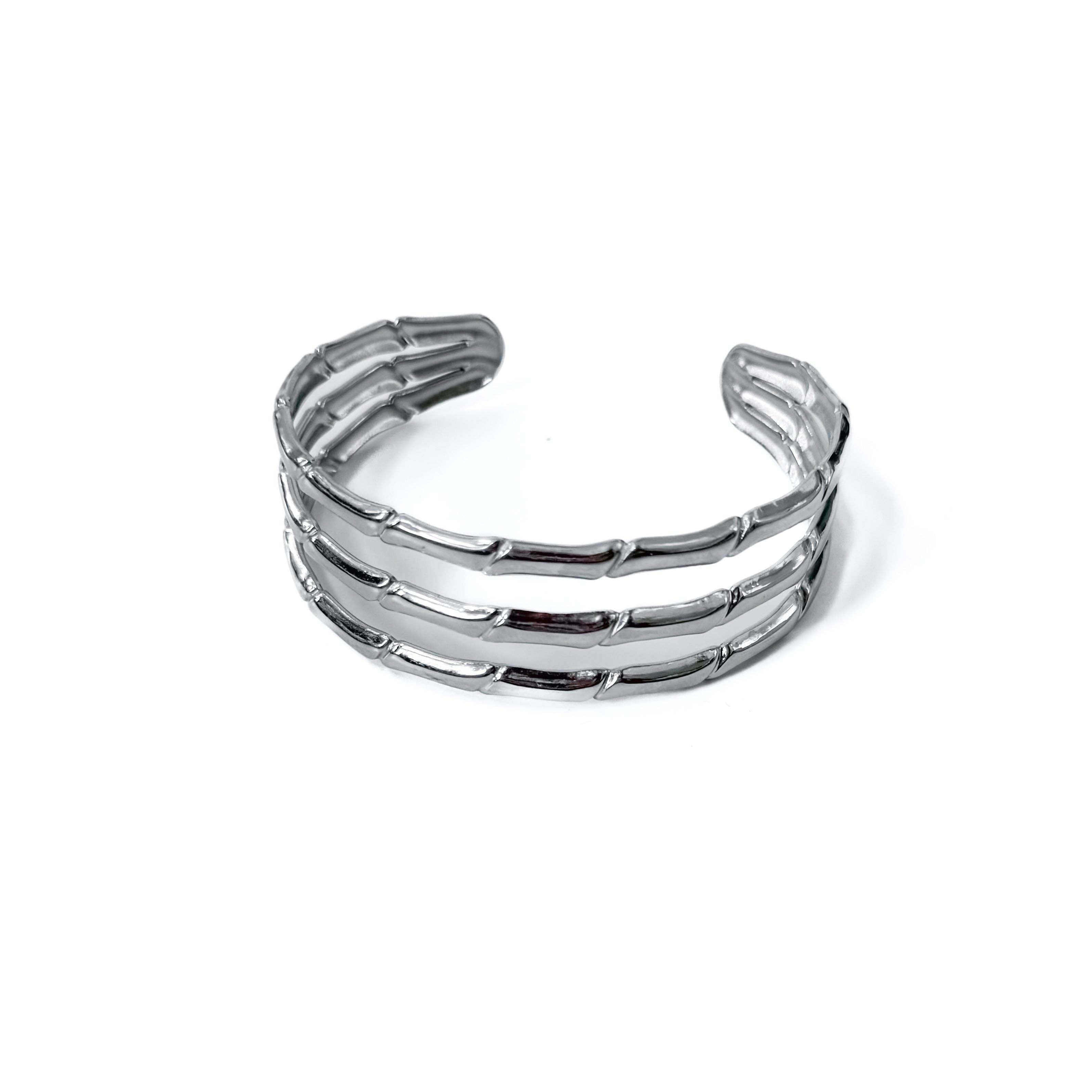 Bamboo Tier Open Bangle Bracelet - WATERPROOF: Gold