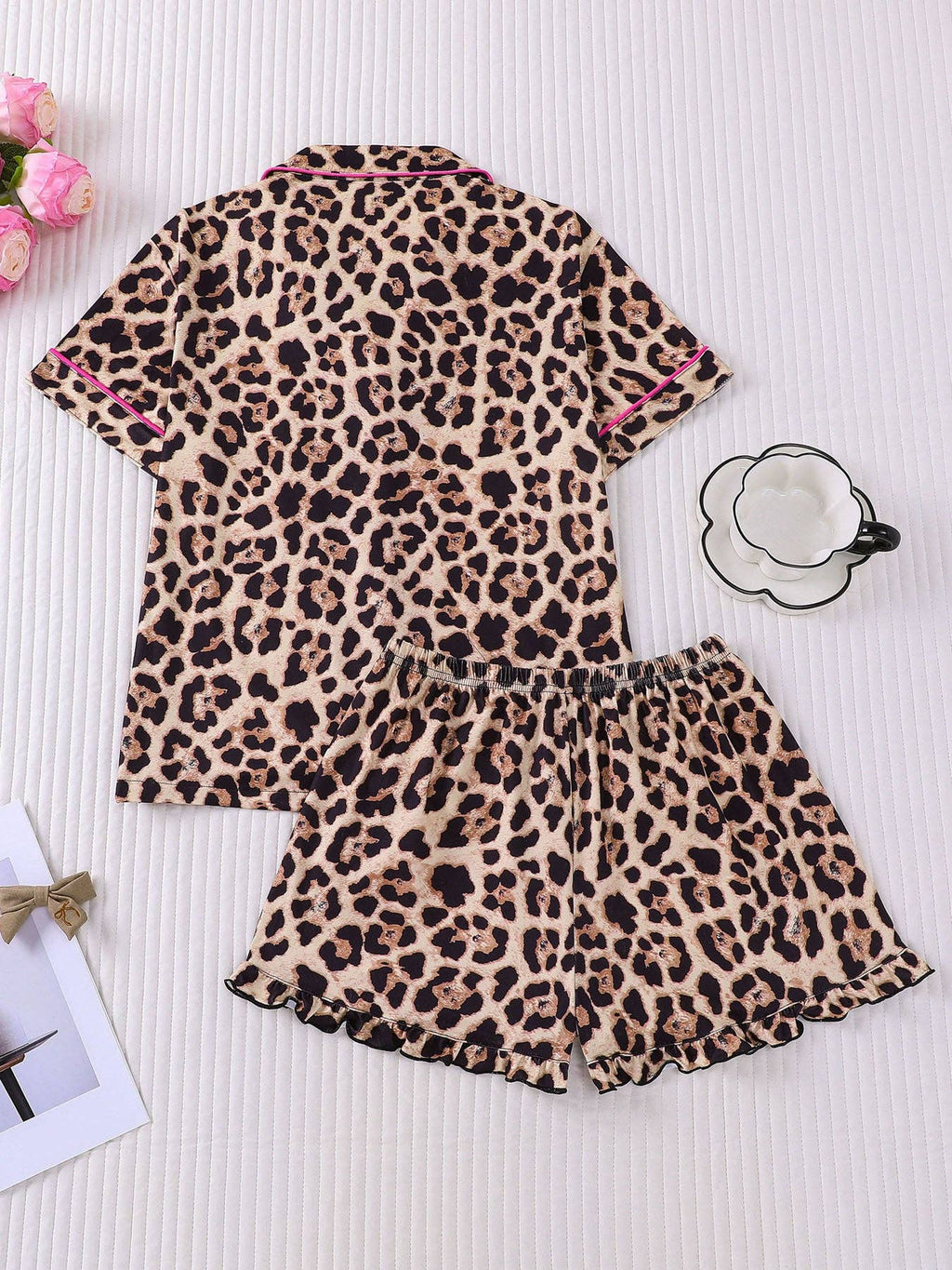 Leopard Print Ruffle Pajama Set