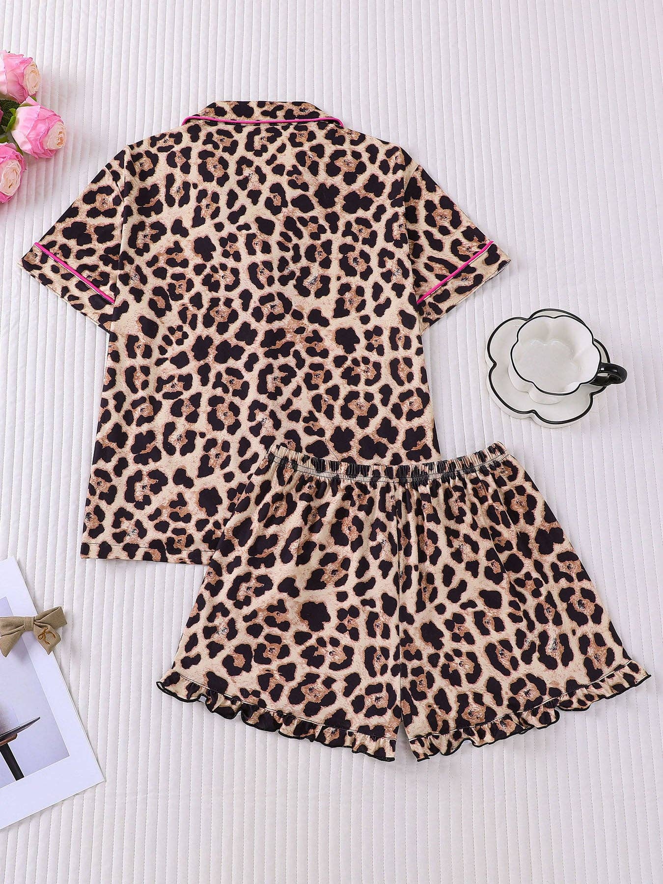 Leopard Print Ruffle Pajama Set