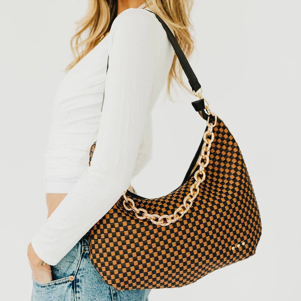 Sienna Slouchy Woven Shoulder Bag - TOP SELLER: Black Checkered