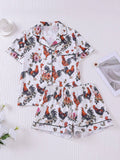 Vintage Rooster Print Pajama Set