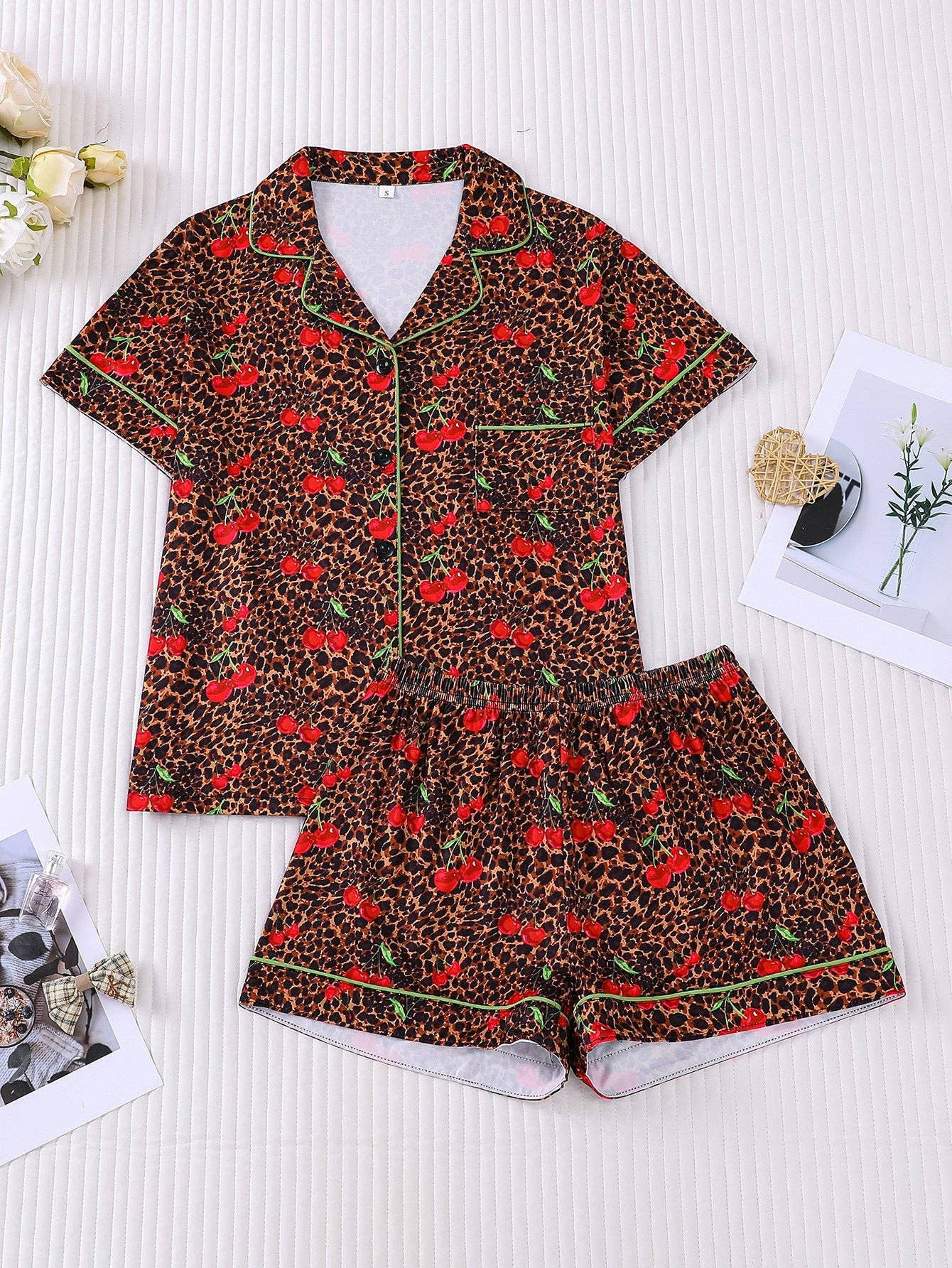 Cherry Animal Print Pajama Set