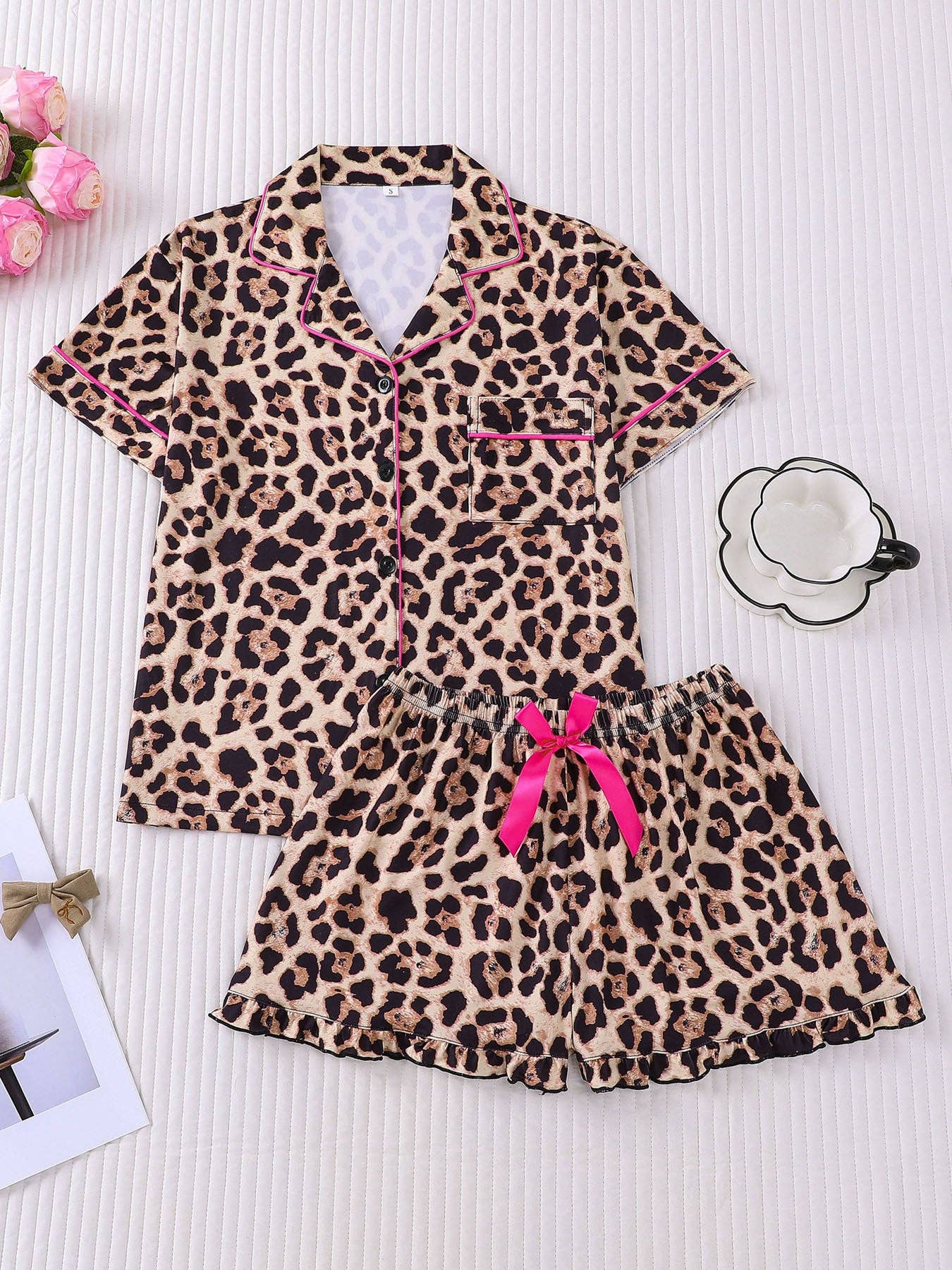 Leopard Print Ruffle Pajama Set