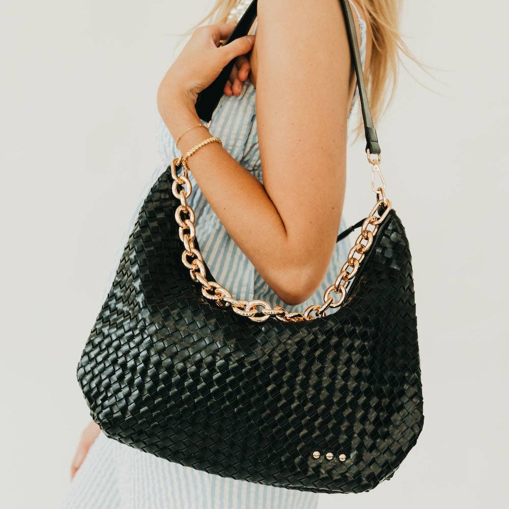 Sienna Slouchy Woven Shoulder Bag - TOP SELLER: Black Checkered