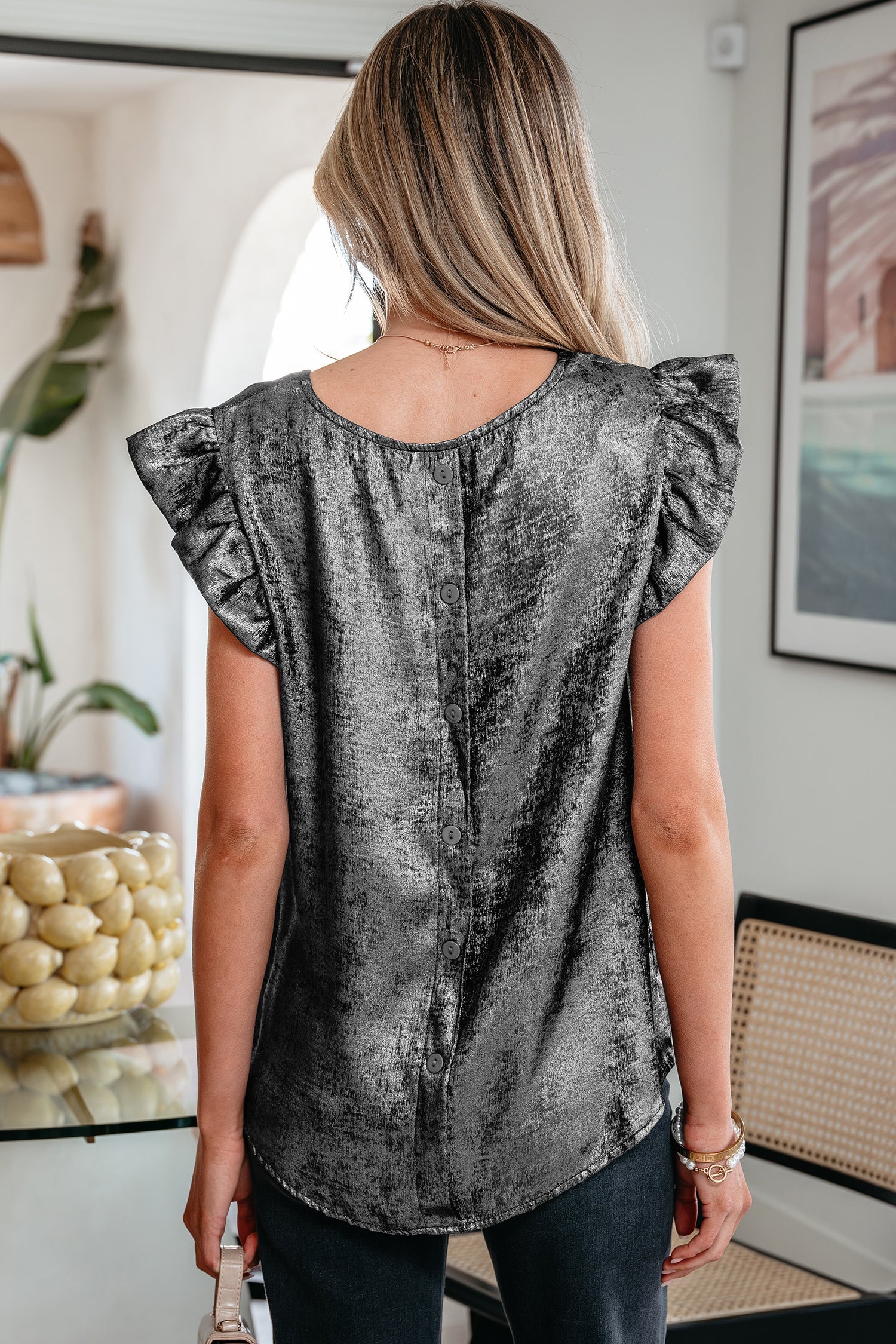 Amelia Ruffle Trim Sleeveless Top