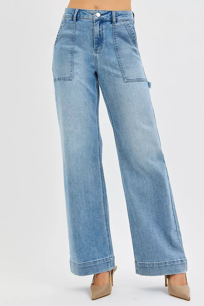 RISEN Full Size High Rise Straight Leg Jeans with Front Pockets