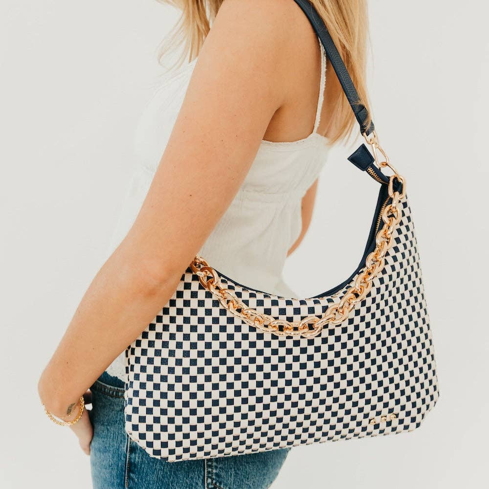 Sienna Slouchy Woven Shoulder Bag - TOP SELLER: Black Checkered